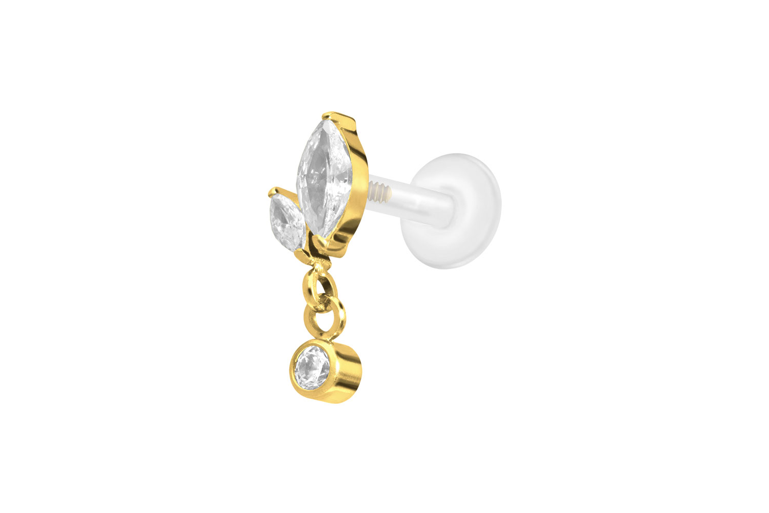 PTFE Labret mit Innengewinde + Titan-Aufsatz KNOSPE + KRISTALL